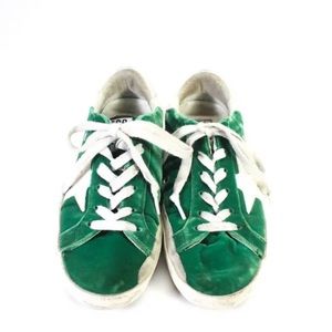Golden Goose Deluxe Brand Women's Velour Low Top Lace Up Sneakers Green Size 6